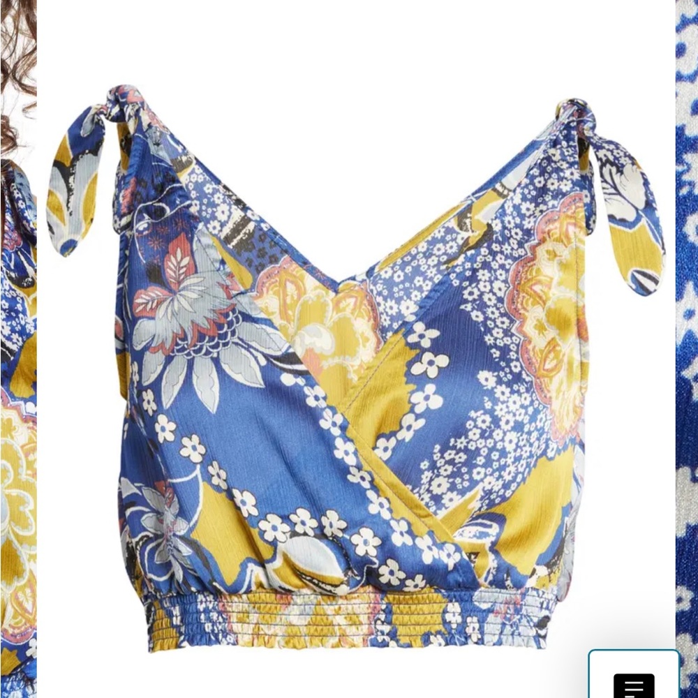 Free People Blue and Yellow Floral V-Neck Cropped Tank - Picture 3 of 6